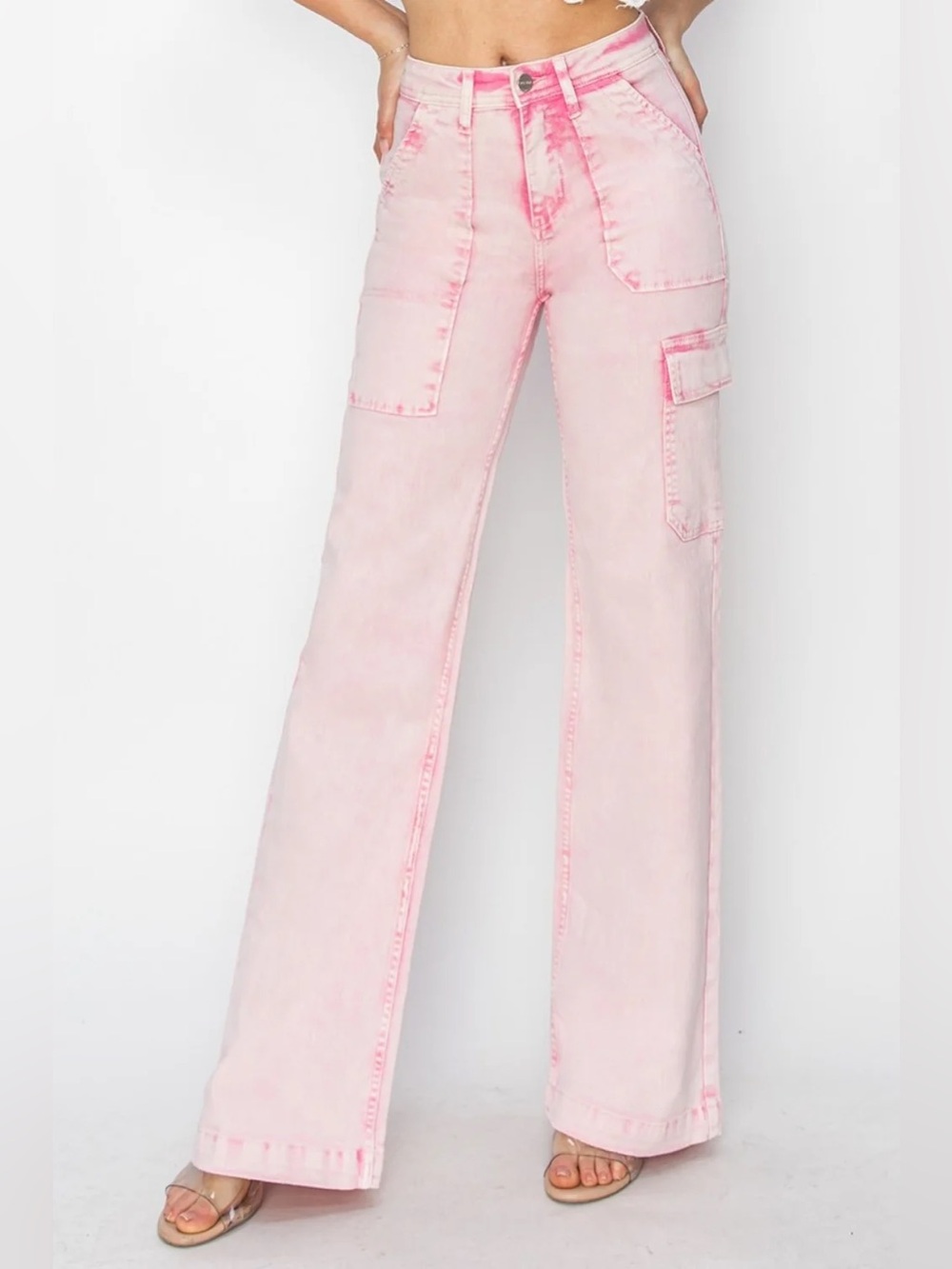 NWT Risen High Rise Wide Leg Cargo Pocket Jeans